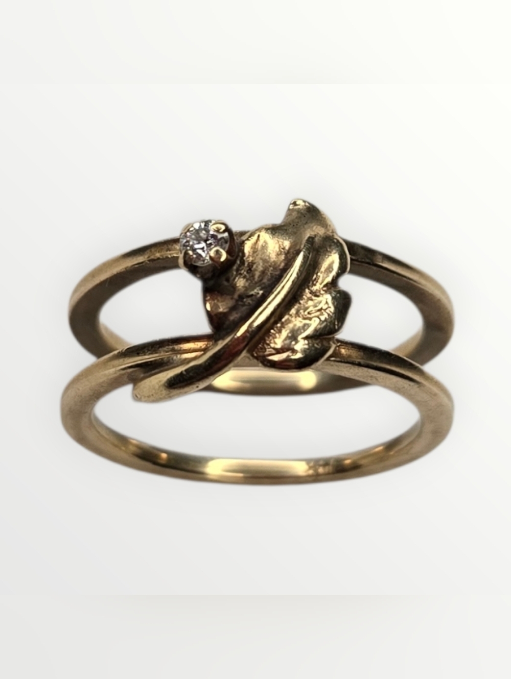 14k Yellow Gold Leaf Bypass Ring 2.9g Genuine 0.04ct Diamond Solid 14kt Size 5.5